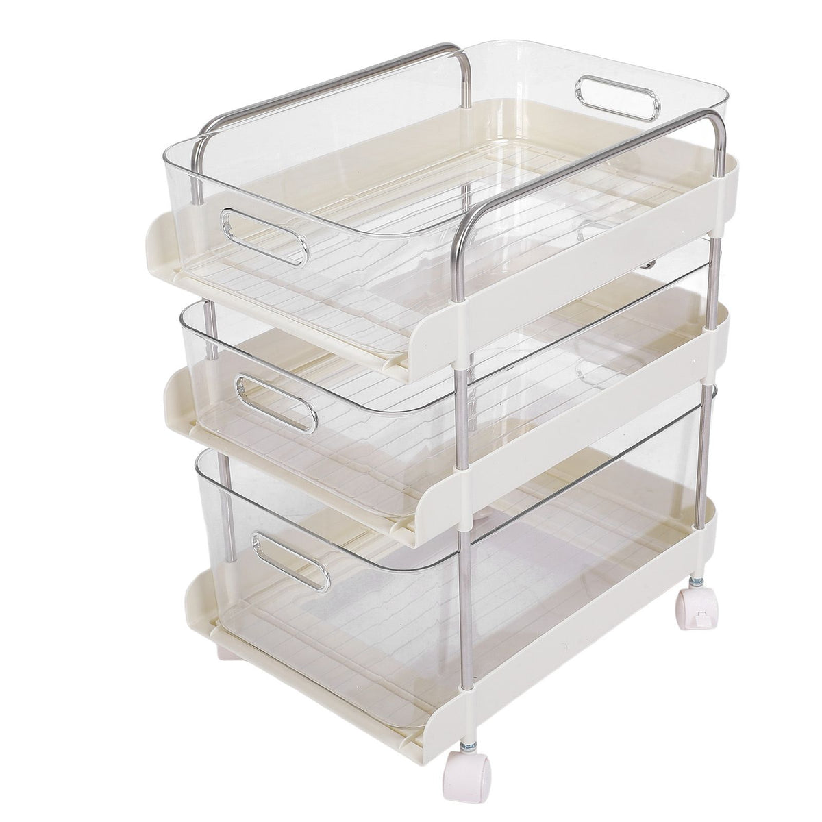 Storage Shelving Unit Organizer Multifunctional Cosmetics Snacks Display Storage Rack for Kitchen Bedroom Living Room 3 Layers with Wheels