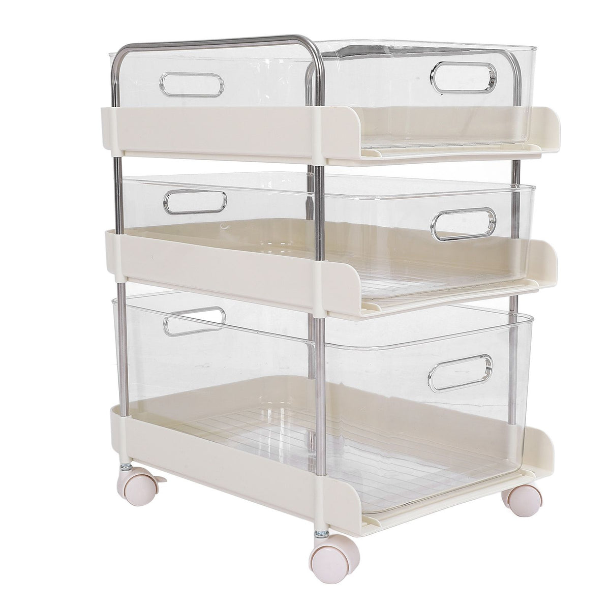 Storage Shelving Unit Organizer Multifunctional Cosmetics Snacks Display Storage Rack for Kitchen Bedroom Living Room 3 Layers with Wheels