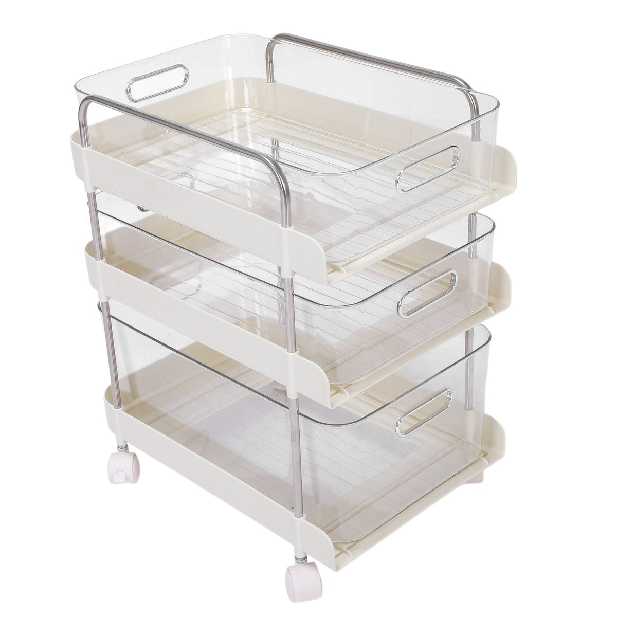 Storage Shelving Unit Organizer Multifunctional Cosmetics Snacks Display Storage Rack for Kitchen Bedroom Living Room 3 Layers with Wheels