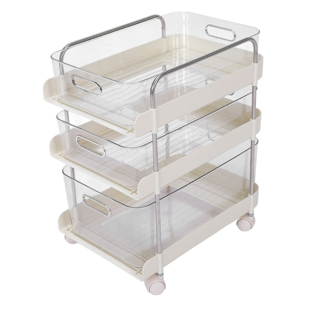 Storage Shelving Unit Organizer Multifunctional Cosmetics Snacks Display Storage Rack for Kitchen Bedroom Living Room 3 Layers with Wheels
