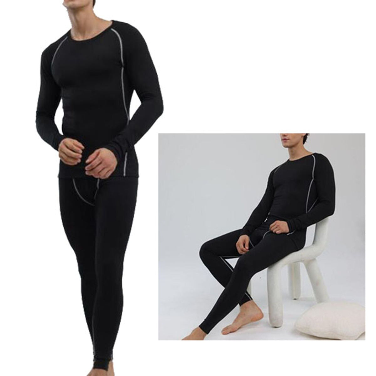 Men Thermal Underwear Set Slim Fit Base Layer Underwear Top Bottoms Suit for Home Outdoor Activities S