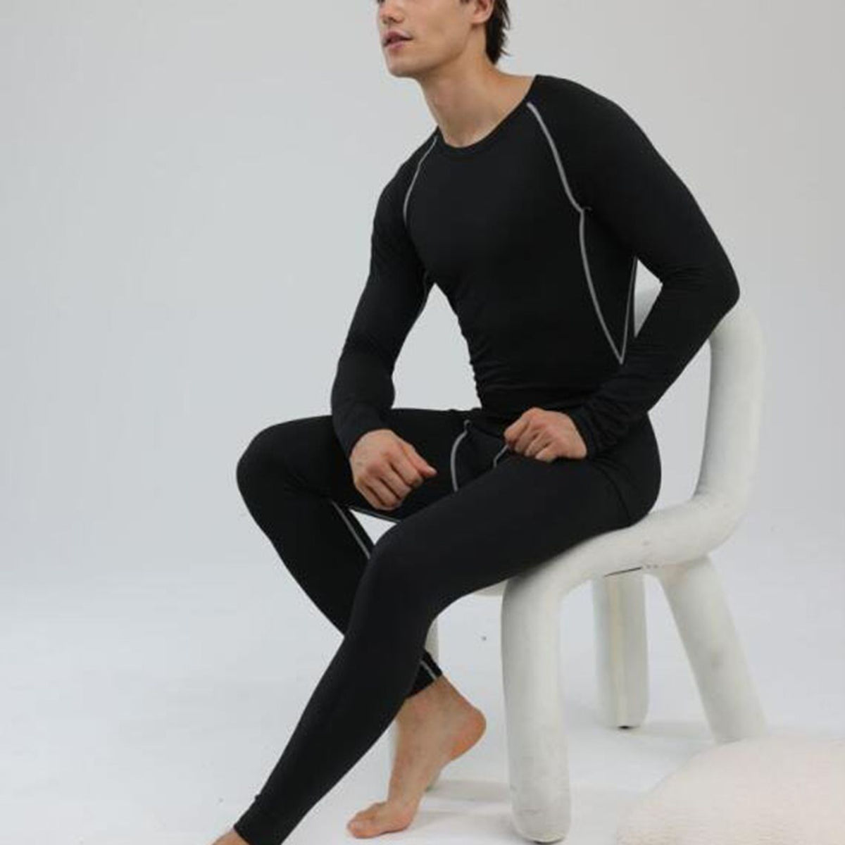 Men Thermal Underwear Set Slim Fit Base Layer Underwear Top Bottoms Suit for Home Outdoor Activities S