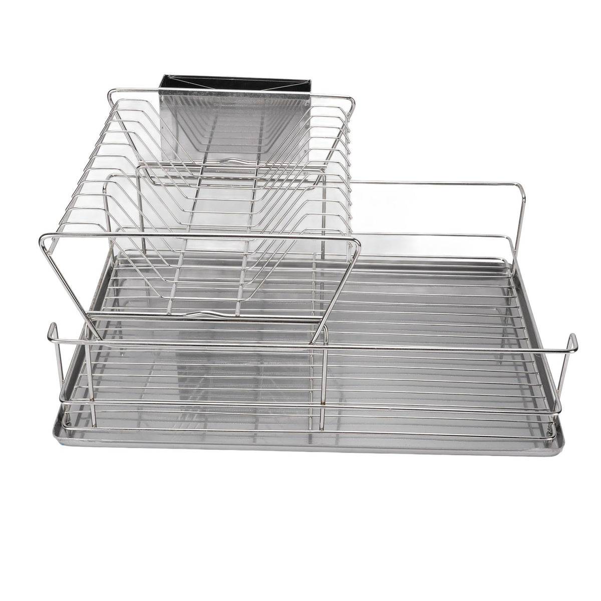 Dish Drying Rack Space Saving 2 Tier Dish Rack for Kitchen Counter Stainless Steel Dish Drainer with Cutlery Holder