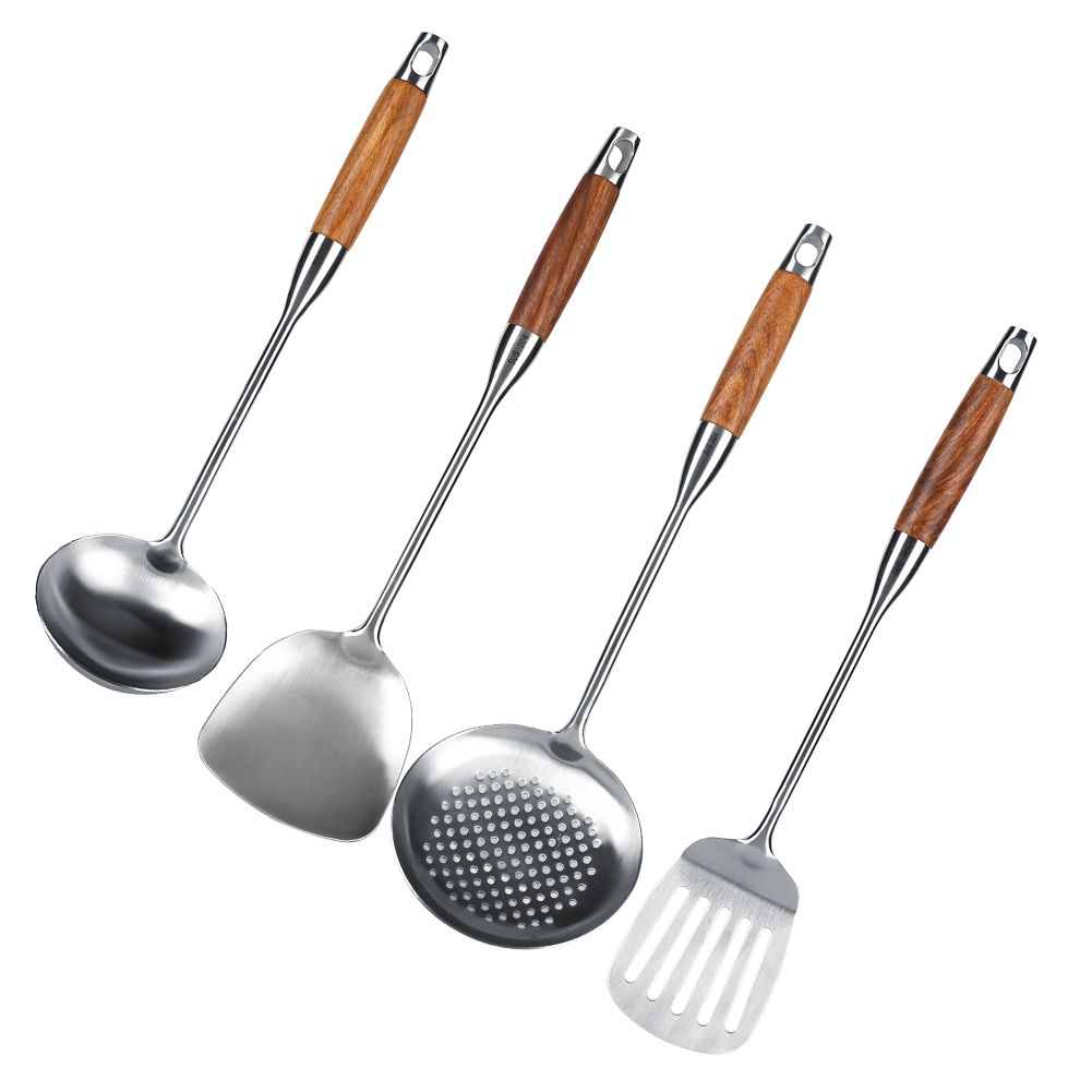 4Pcs/Set 304 Stainless Steel Rosewood Cooking Utensils Cookware Set Kitchen Tool