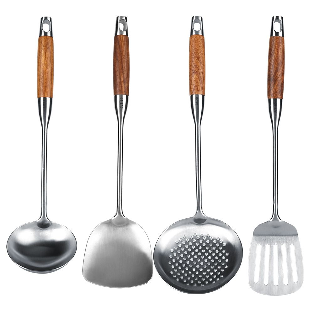 4Pcs/Set 304 Stainless Steel Rosewood Cooking Utensils Cookware Set Kitchen Tool