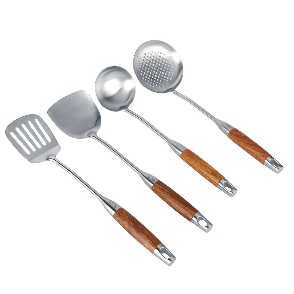 4Pcs/Set 304 Stainless Steel Rosewood Cooking Utensils Cookware Set Kitchen Tool