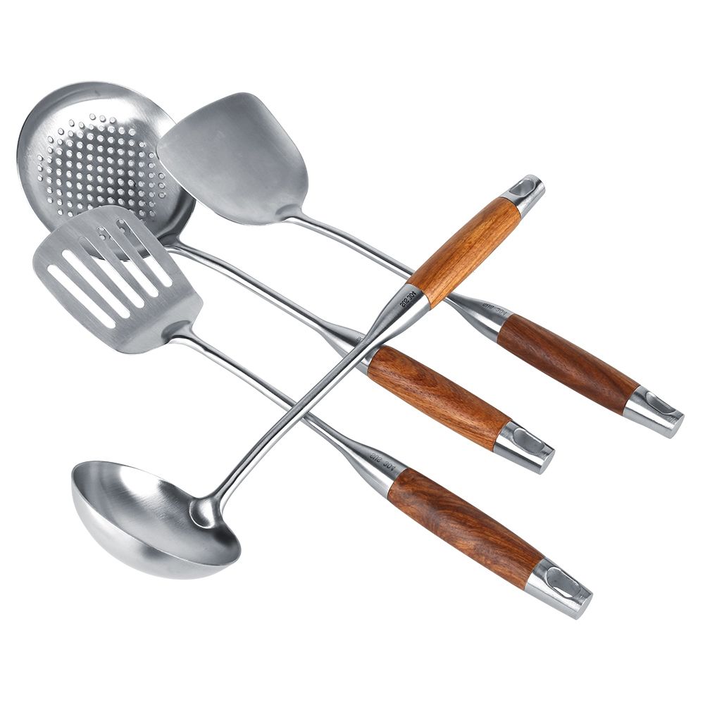 4Pcs/Set 304 Stainless Steel Rosewood Cooking Utensils Cookware Set Kitchen Tool