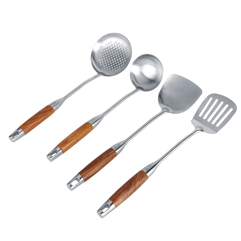 4Pcs/Set 304 Stainless Steel Rosewood Cooking Utensils Cookware Set Kitchen Tool