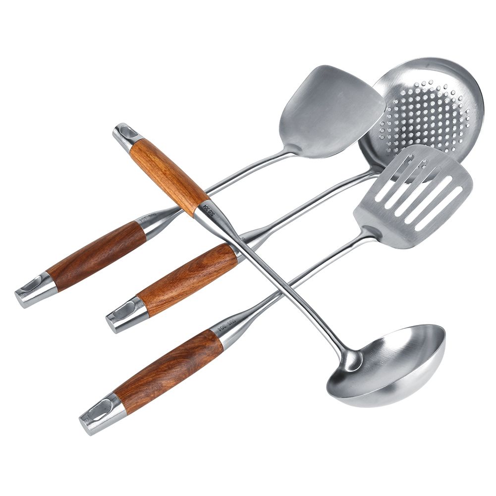 4Pcs/Set 304 Stainless Steel Rosewood Cooking Utensils Cookware Set Kitchen Tool