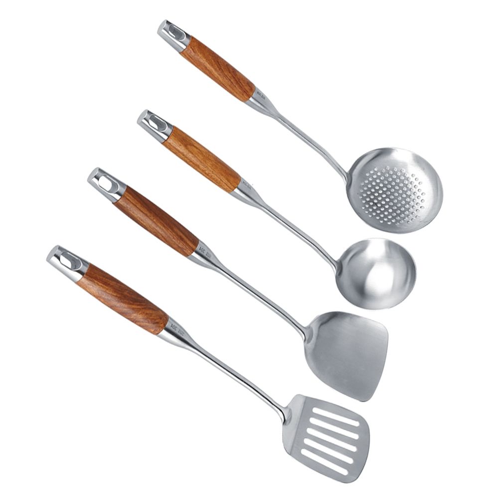4Pcs/Set 304 Stainless Steel Rosewood Cooking Utensils Cookware Set Kitchen Tool