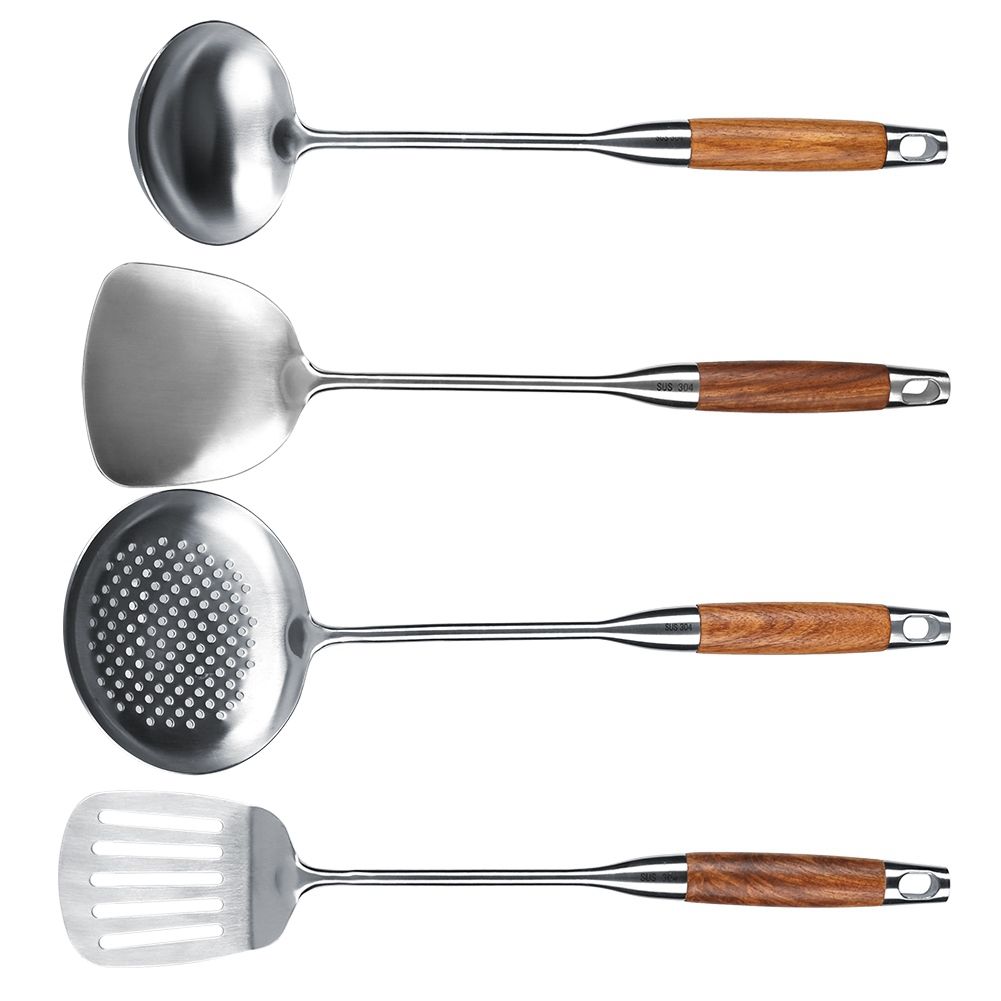 4Pcs/Set 304 Stainless Steel Rosewood Cooking Utensils Cookware Set Kitchen Tool