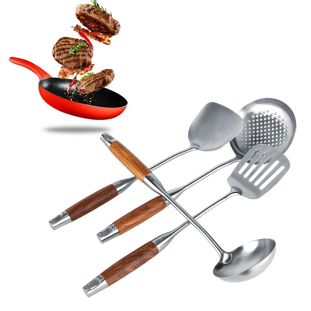 4Pcs/Set 304 Stainless Steel Rosewood Cooking Utensils Cookware Set Kitchen Tool