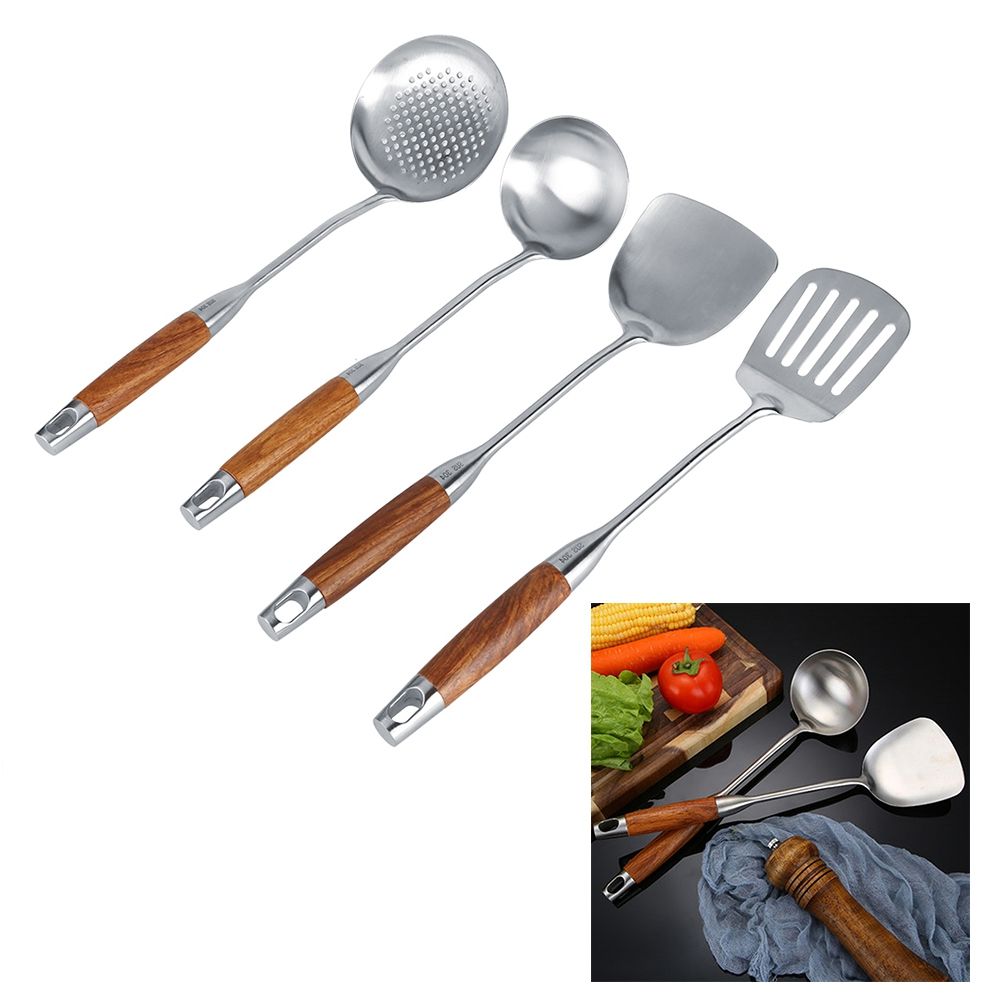 4Pcs/Set 304 Stainless Steel Rosewood Cooking Utensils Cookware Set Kitchen Tool