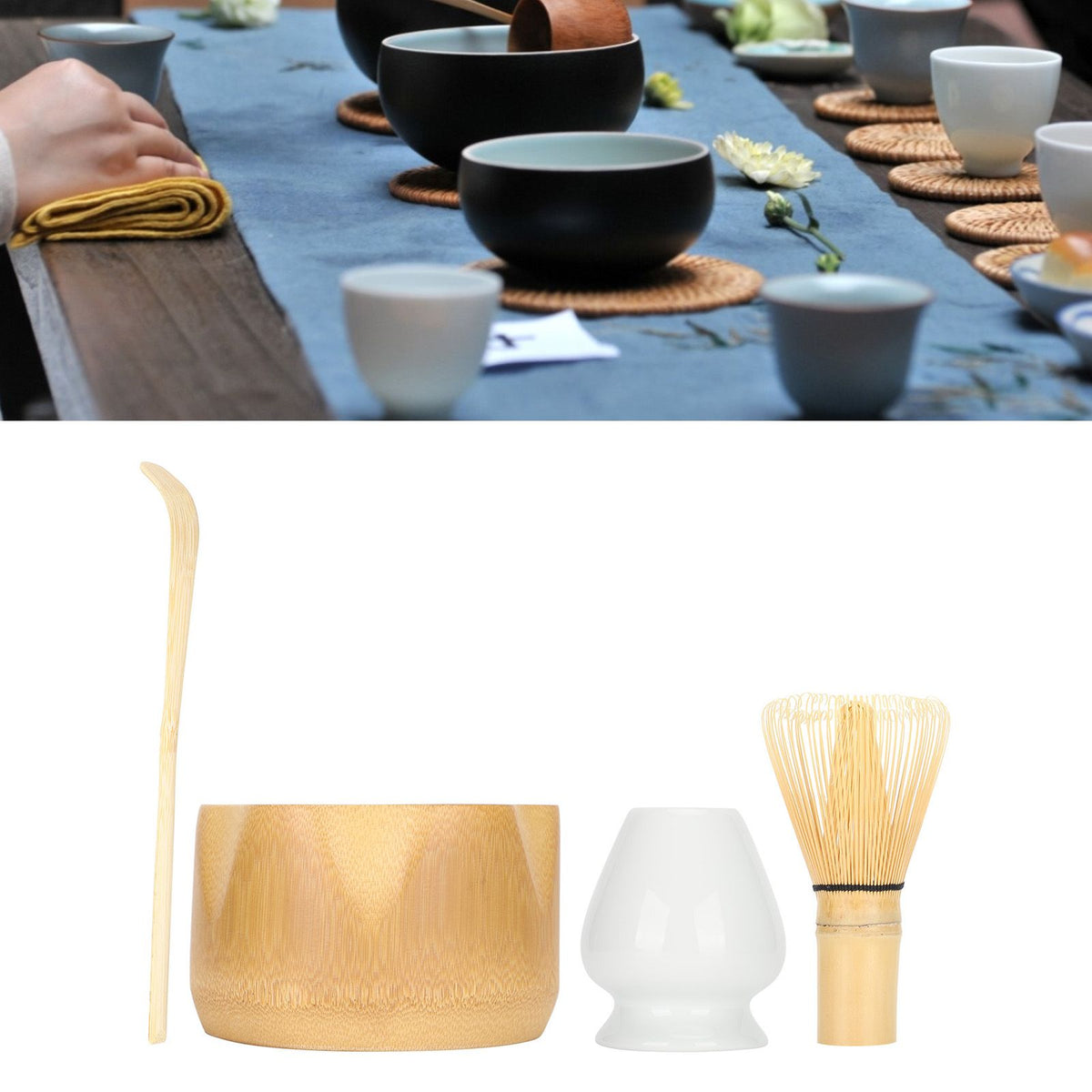 Matcha Making Tool Set Bamboo Tea Whisk Tea Scoop Bowl Ceramic Tea Whisk Holder Teaware Set