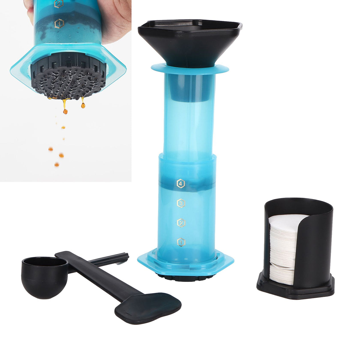 Coffee Press Portable Coffee Maker Household Press Drip Coffee Machine with 400Pcs Filter PaperBlue