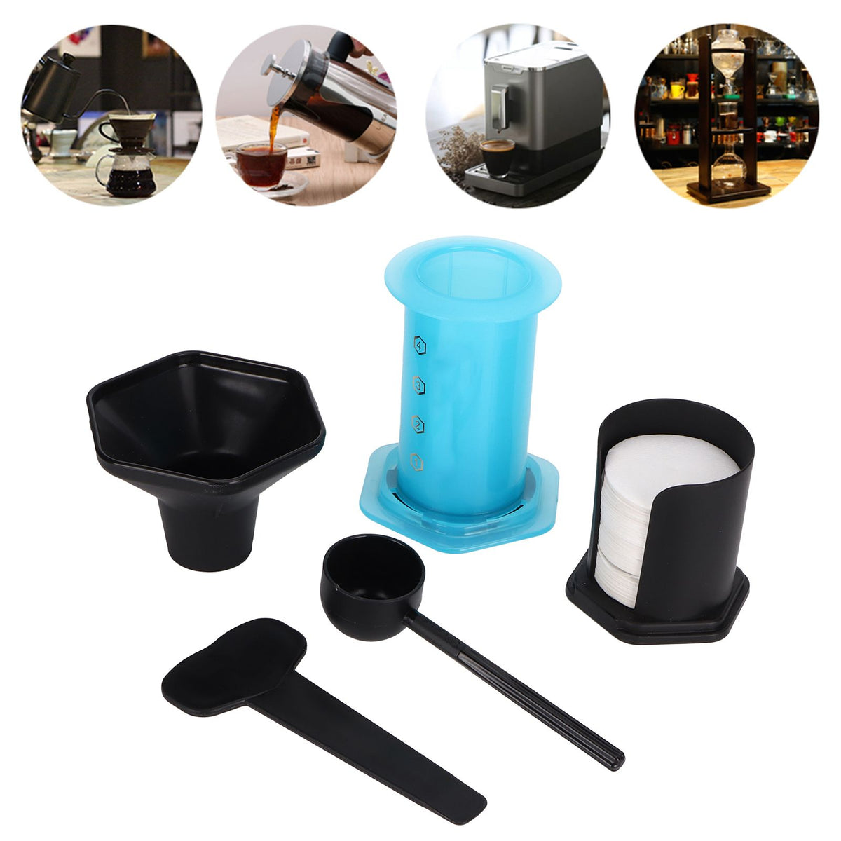 Coffee Press Portable Coffee Maker Household Press Drip Coffee Machine with 400Pcs Filter PaperBlue