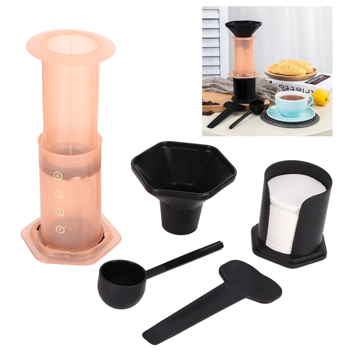 Coffee Press Portable Coffee Maker Household Press Drip Coffee Machine with 400Pcs Filter PaperOrange