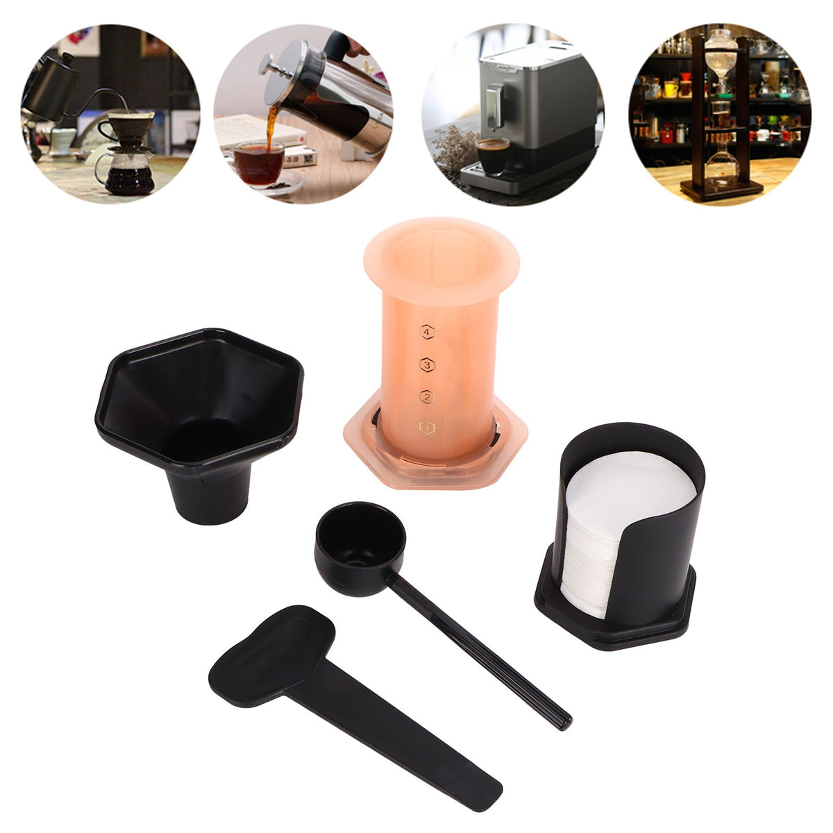 Coffee Press Portable Coffee Maker Household Press Drip Coffee Machine with 400Pcs Filter PaperOrange
