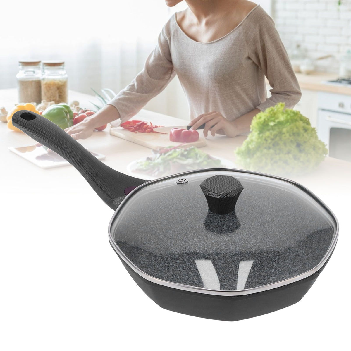 Octagonal Shape Pan NonStick Frying Pan for Induction Cooker Electric Ceramic Stove Gas Stove(Small 28cm 11.0in )