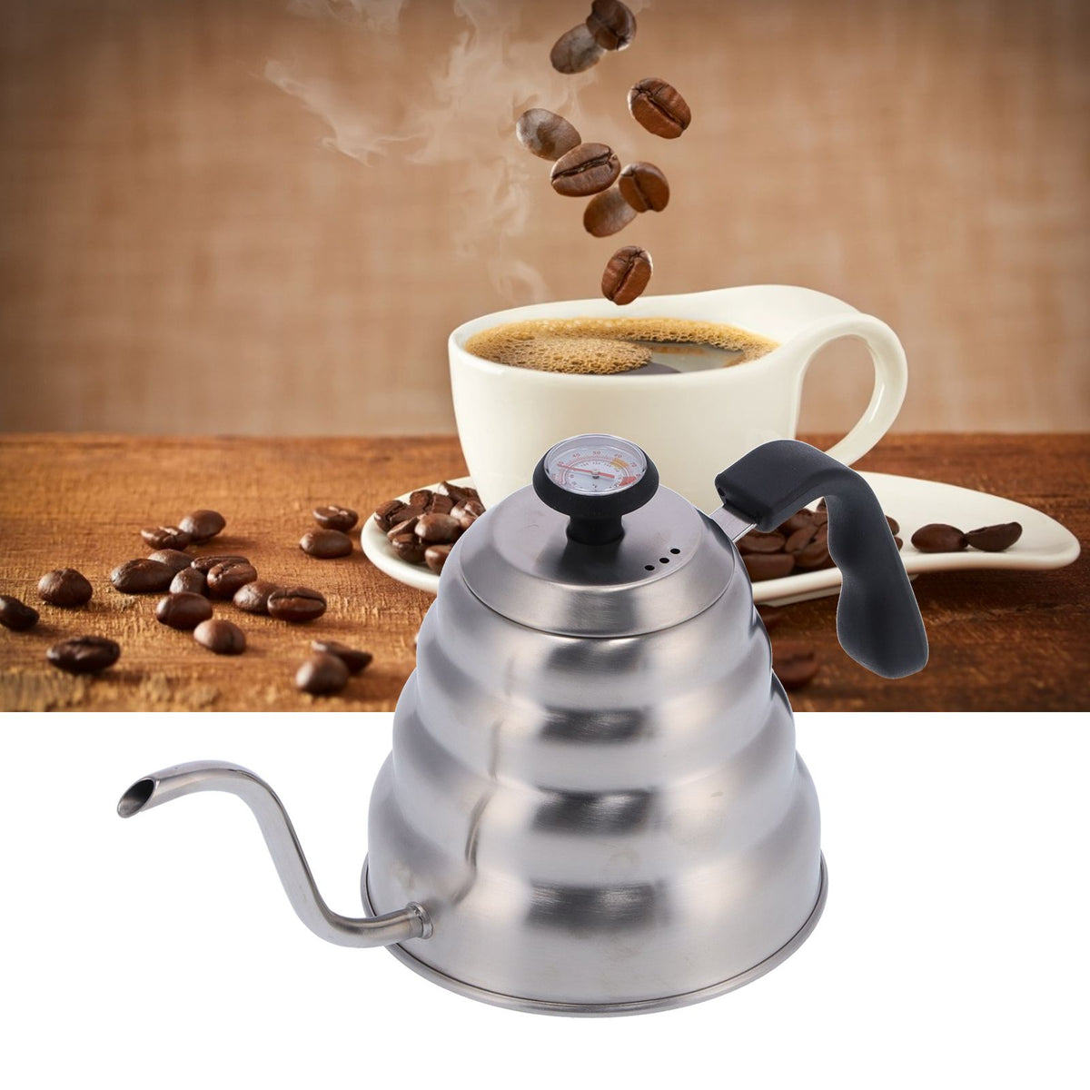 Coffee Pot 1200ML Stainless Steel Pot with Thermometer Gooseneck Hand Coffee Pot Coffee Utensils