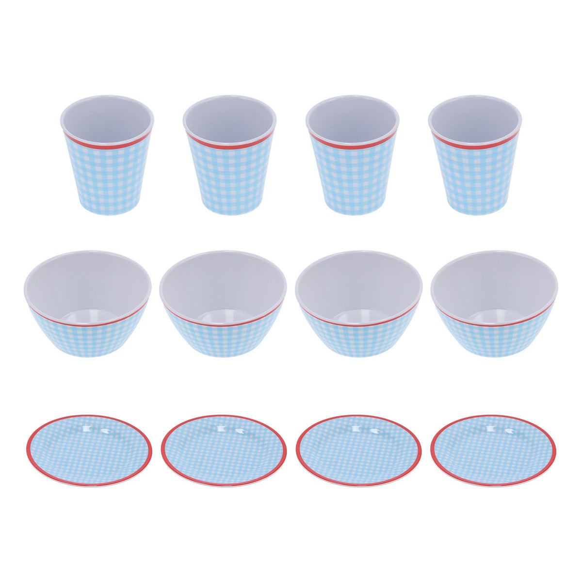 12Pcs/Set Household Dinnerware Light Blue Grid Cup Bowl Plate for Home Kitchen Restaurant