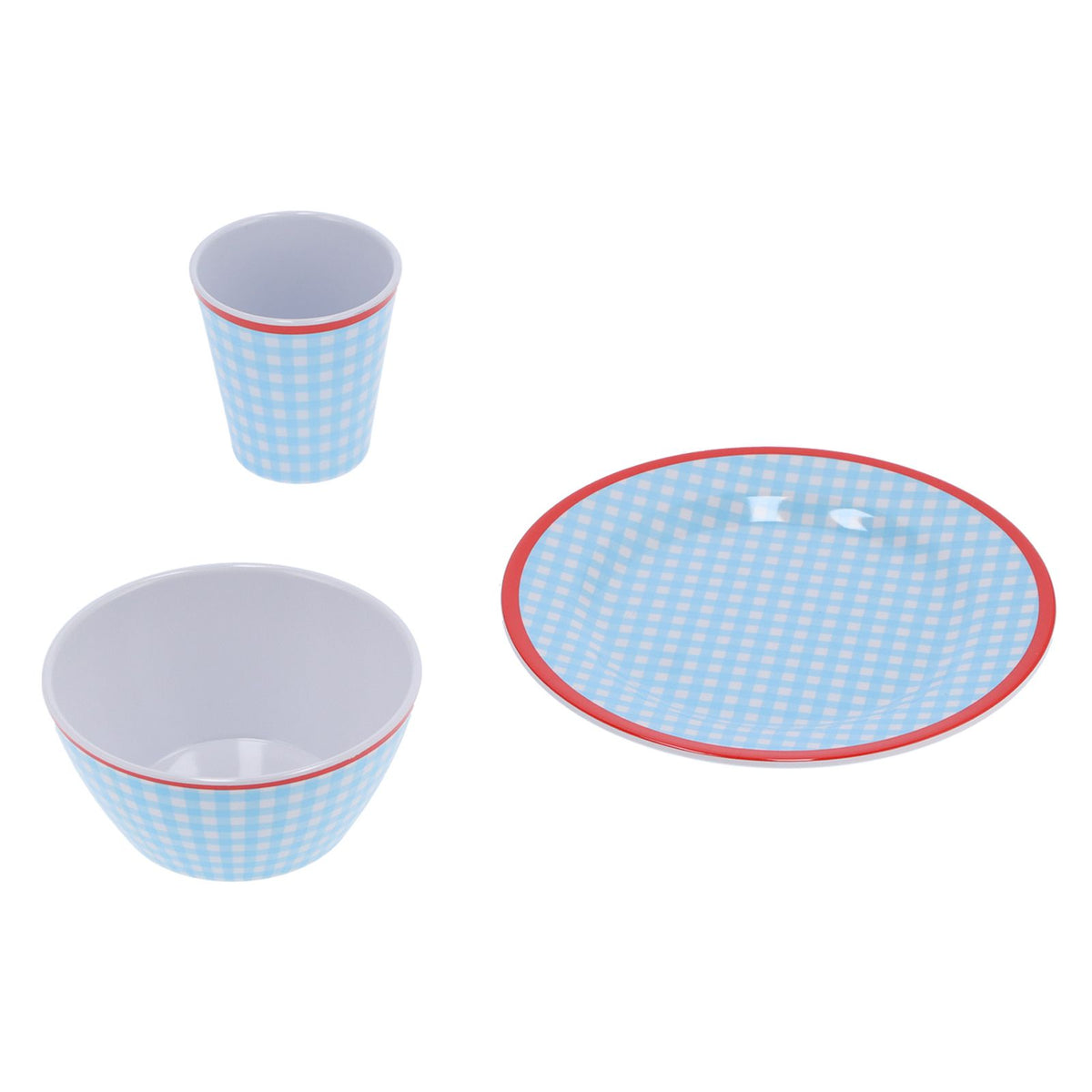12Pcs/Set Household Dinnerware Light Blue Grid Cup Bowl Plate for Home Kitchen Restaurant