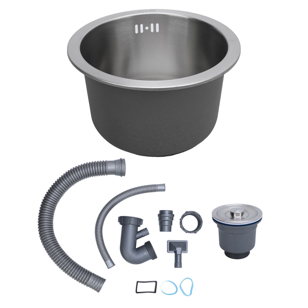 Kitchen Sink Undermount 304 Stainless Steel Single Bowl Mini Round Sink with Strainer 28cm Outer Diameter Brushed