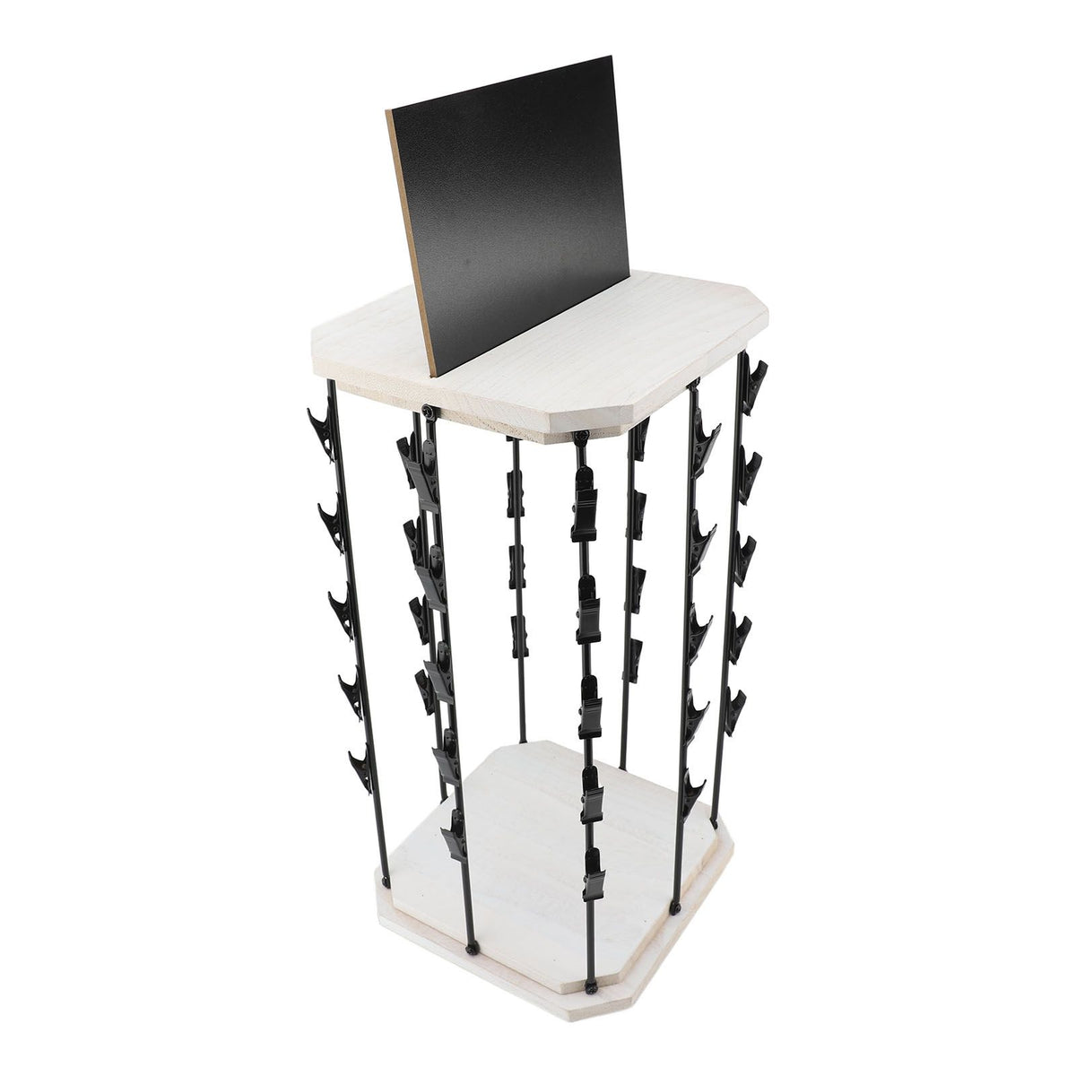 Chip Rack with Top Writing Pad Creative 360° Rotating 5 Tiers 40 Clips Wood Chip Display Stand for Snack Candy
