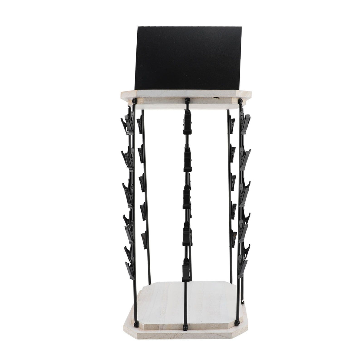 Chip Rack with Top Writing Pad Creative 360° Rotating 5 Tiers 40 Clips Wood Chip Display Stand for Snack Candy