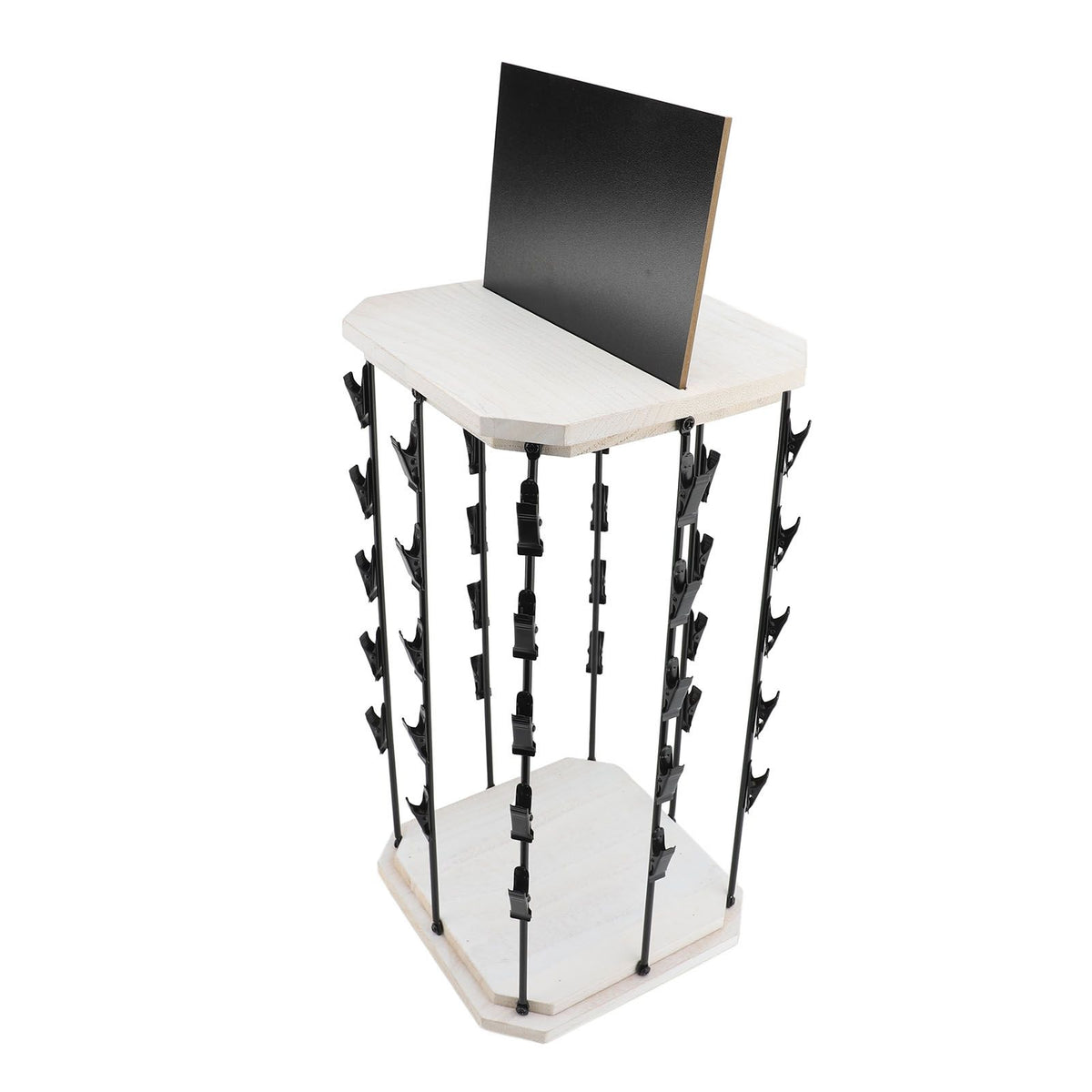 Chip Rack with Top Writing Pad Creative 360° Rotating 5 Tiers 40 Clips Wood Chip Display Stand for Snack Candy