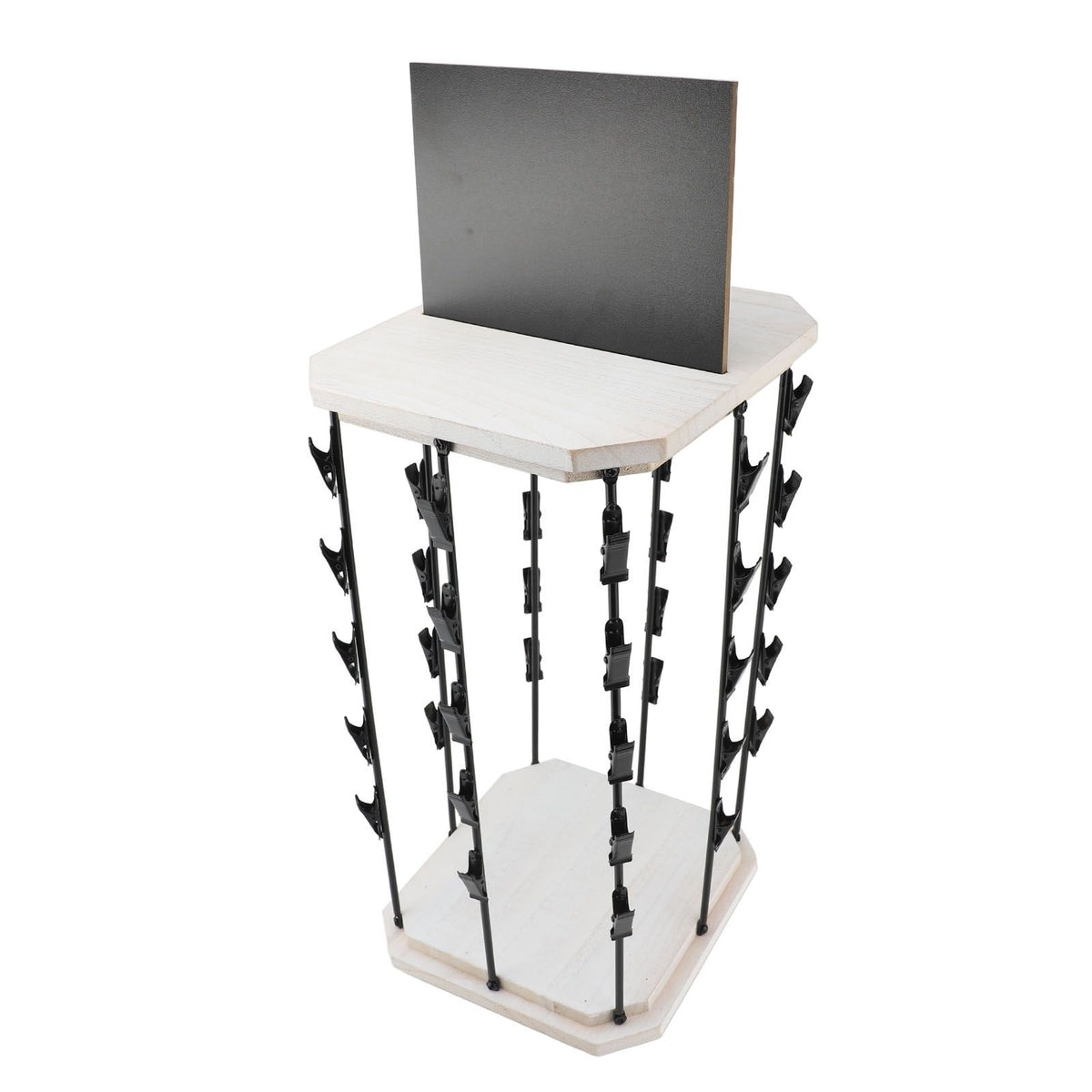 Chip Rack with Top Writing Pad Creative 360° Rotating 5 Tiers 40 Clips Wood Chip Display Stand for Snack Candy