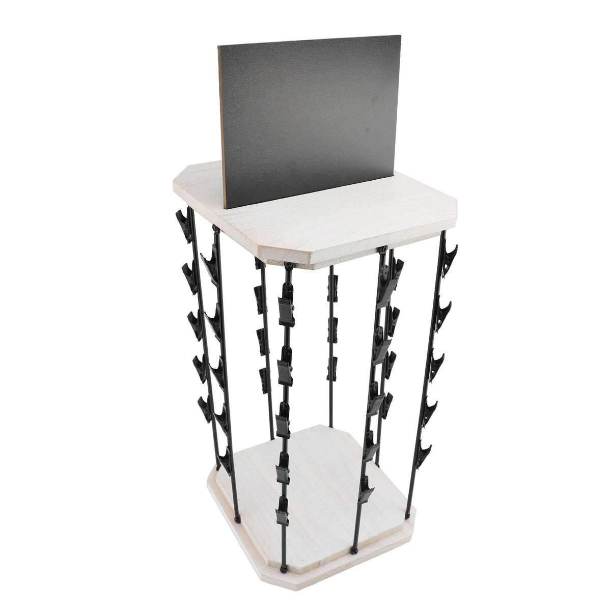 Chip Rack with Top Writing Pad Creative 360° Rotating 5 Tiers 40 Clips Wood Chip Display Stand for Snack Candy