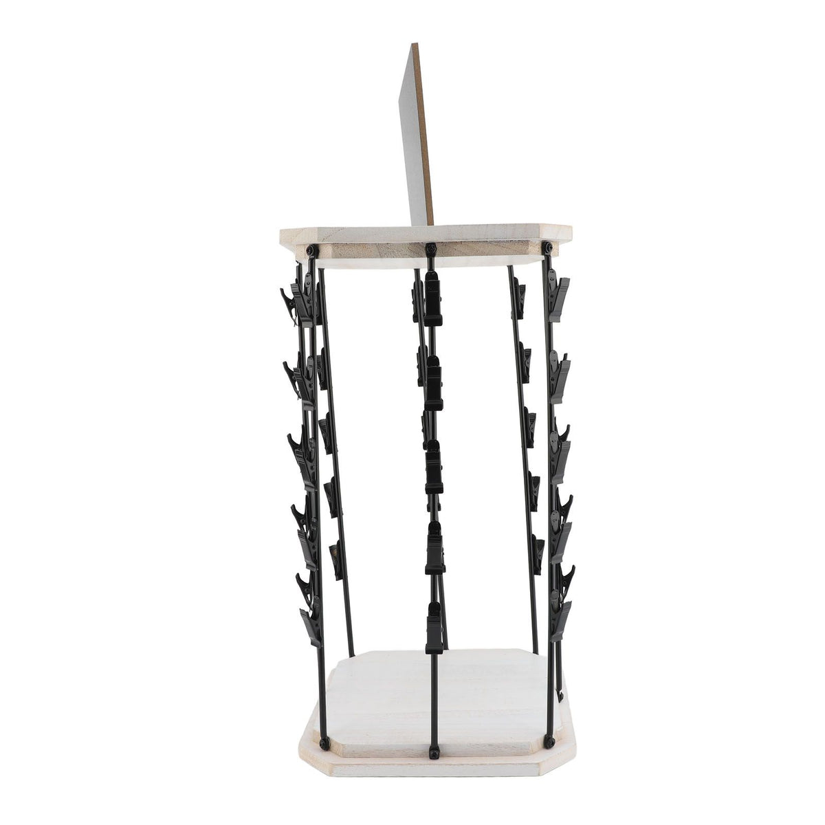 Chip Rack with Top Writing Pad Creative 360° Rotating 5 Tiers 40 Clips Wood Chip Display Stand for Snack Candy