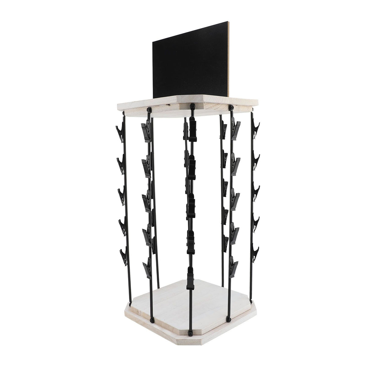 Chip Rack with Top Writing Pad Creative 360° Rotating 5 Tiers 40 Clips Wood Chip Display Stand for Snack Candy