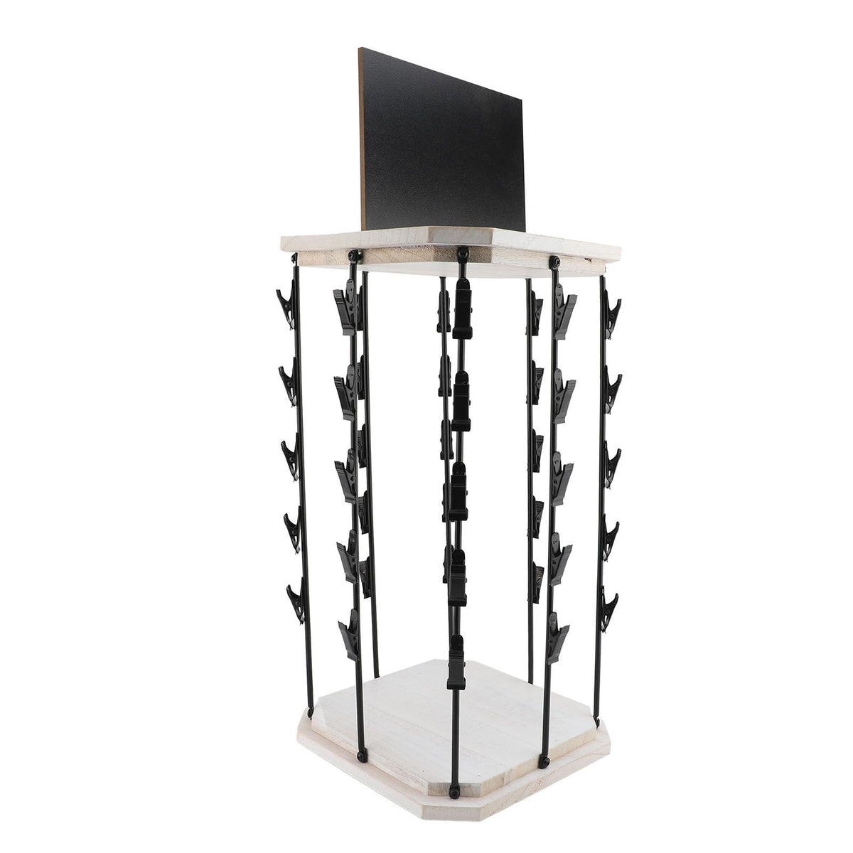 Chip Rack with Top Writing Pad Creative 360° Rotating 5 Tiers 40 Clips Wood Chip Display Stand for Snack Candy