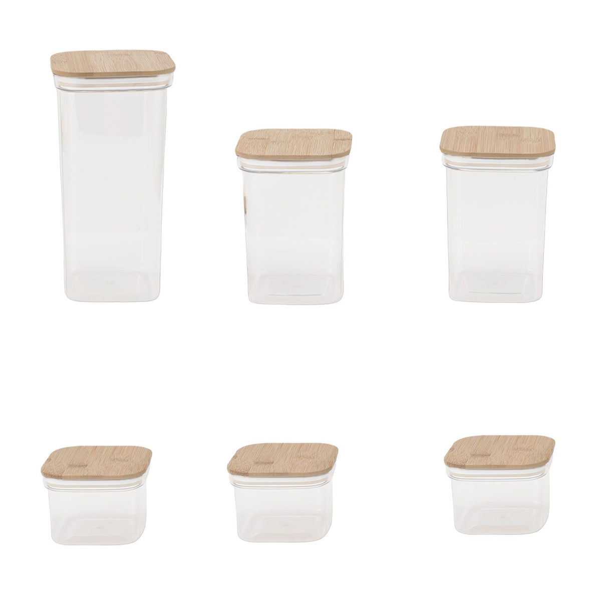 Food Storage Jars Plastic Airtight Containers with Bambusoideae Lids Kitchen Square Clear Canisters for Grain Nuts Tea 1Pc 2000ml 2Pc 1300ml 3Pc 600ml