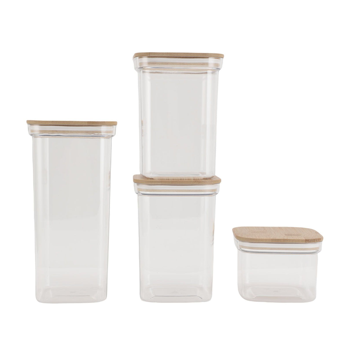Food Storage Jars Plastic Airtight Containers with Bambusoideae Lids Kitchen Square Clear Canisters for Grain Nuts Tea 1Pc 2000ml 2Pc 1300ml 3Pc 600ml