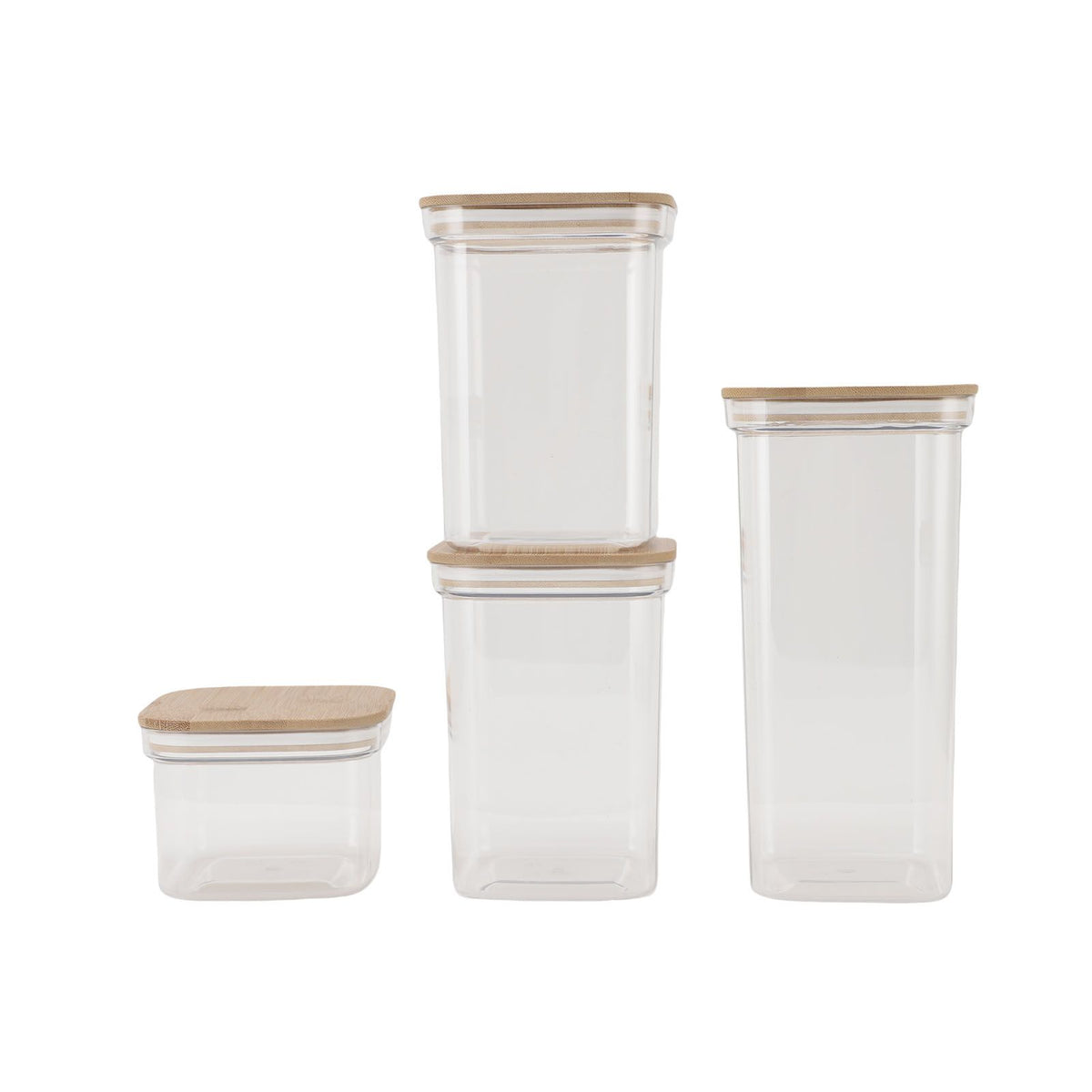 Food Storage Jars Plastic Airtight Containers with Bambusoideae Lids Kitchen Square Clear Canisters for Grain Nuts Tea 1Pc 2000ml 2Pc 1300ml 3Pc 600ml