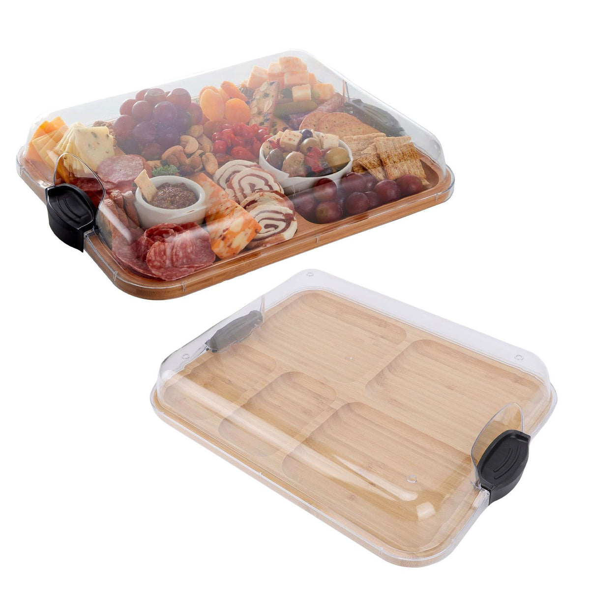 Charcuterie Board with Clear Lid 5 Sections Wooden Cheese Board for Serving Picnics