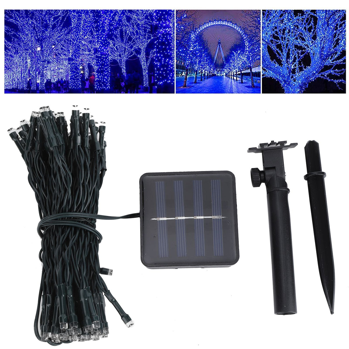 Outdoor Waterproof LED Solar String Lights for Xmas Tree Garden Wedding Lawn Party DecorBlue Light