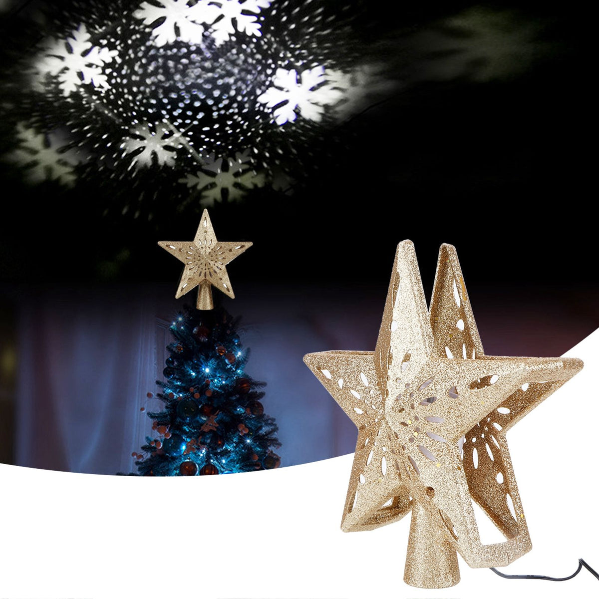 Snowflake Projector Lamp LED Rotating Christmas Tree Toppers Light Home DecorationUS Plug 120V