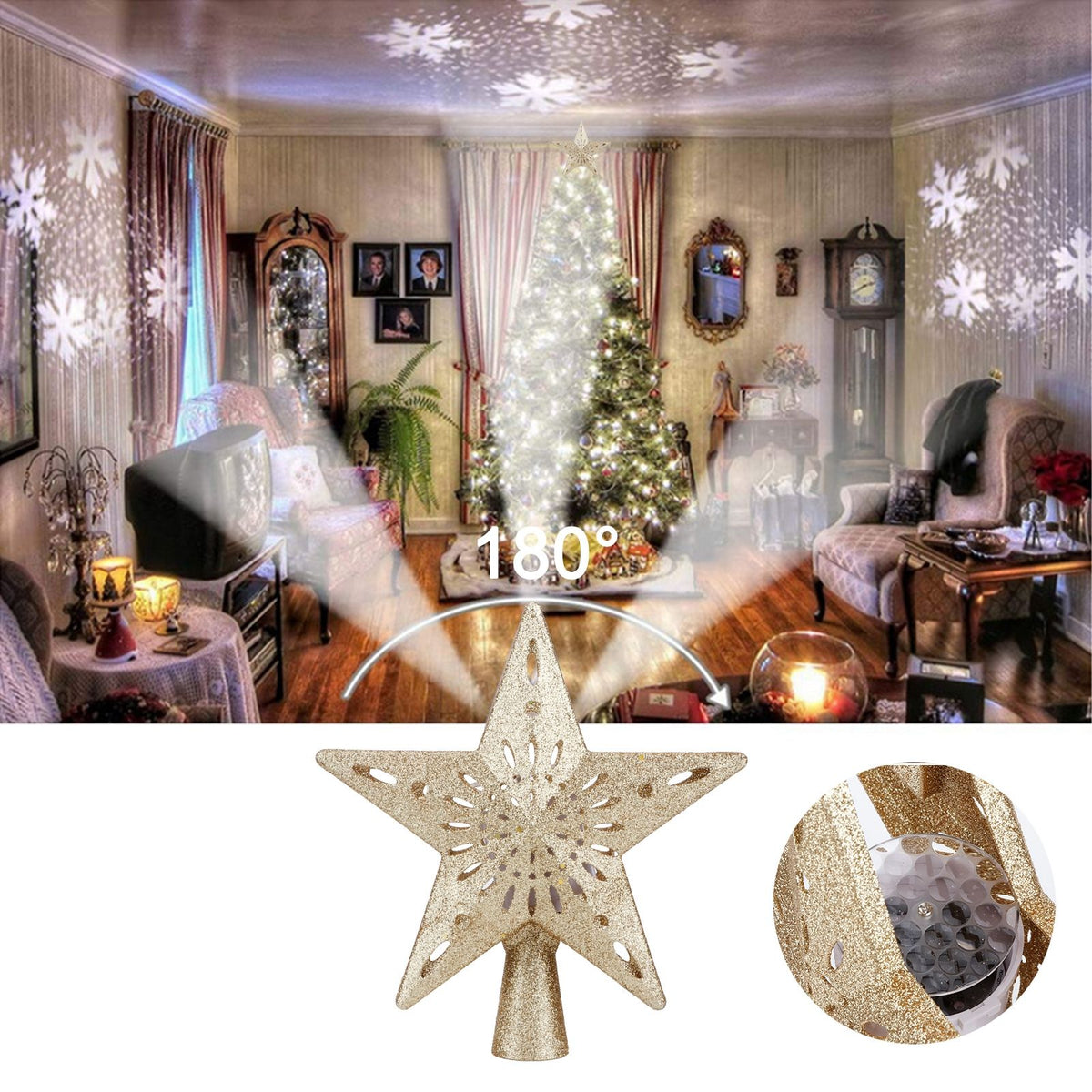 Snowflake Projector Lamp LED Rotating Christmas Tree Toppers Light Home DecorationEU Plug 220-240V