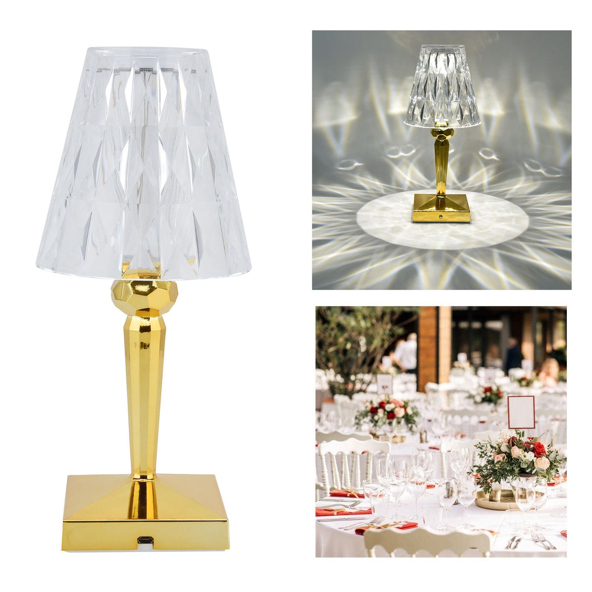 LED Crystal Table Lamp Dimable Desk Lamp USB Charging for Bedroom Decor Warm White Light