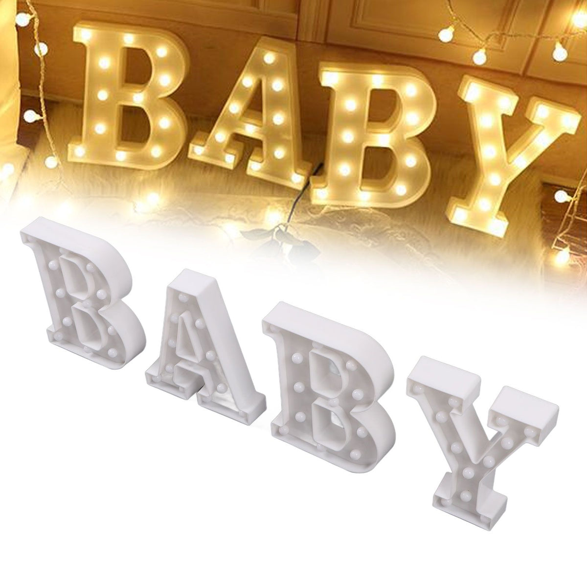 BABY Letter Lights Set Romantic Warm White Large BABY LED Lights Battery Operated Light Decoration for Wedding Party