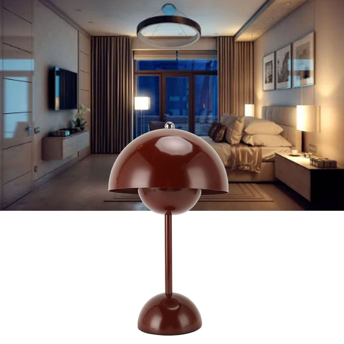 Mushroom Table Lamp 1800mAh LED 3 Lighting Modes USB Type C Stepless Dimming Touch Dimmable Small Bedside Table Lamp for Home Office Wine Red