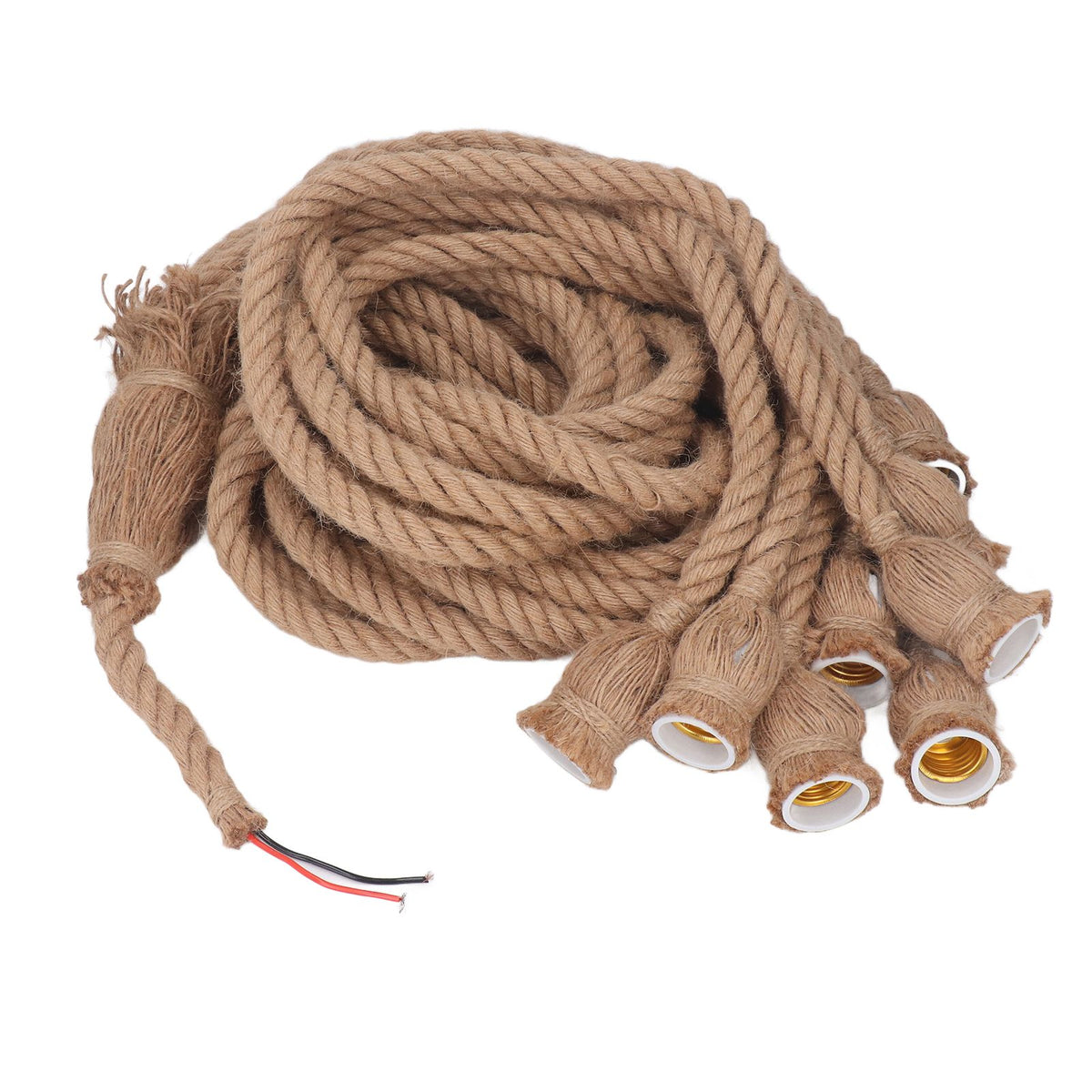 Hemp Rope Pendant Light 8 Heads E27 E26 Lampholder 6.5ft Retro Hanging Light Kit for Bar Restaurant Home 100‑240V