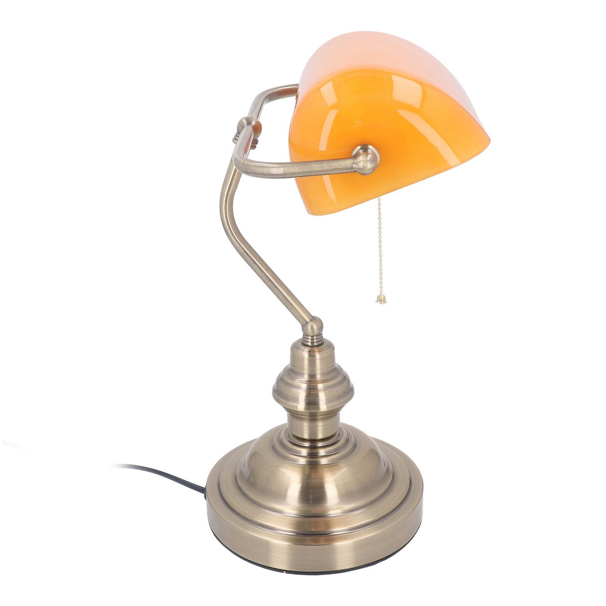 Bankers Desk Lamp Traditional Rustic Glass and Iron Desk Lamp with Pull Chain Switch