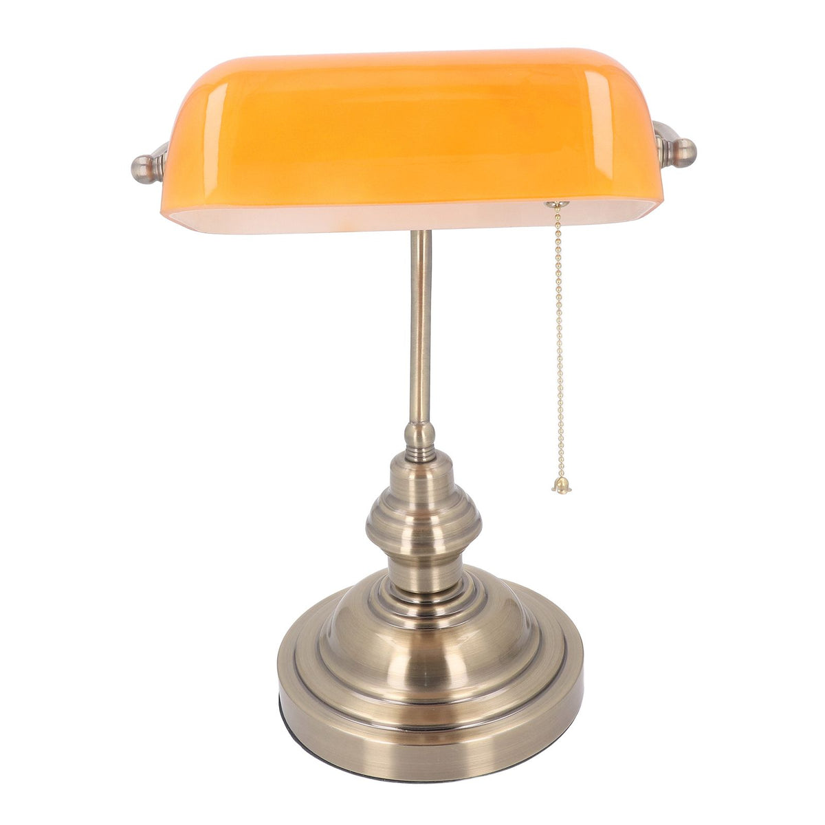 Bankers Desk Lamp Traditional Rustic Glass and Iron Desk Lamp with Pull Chain Switch