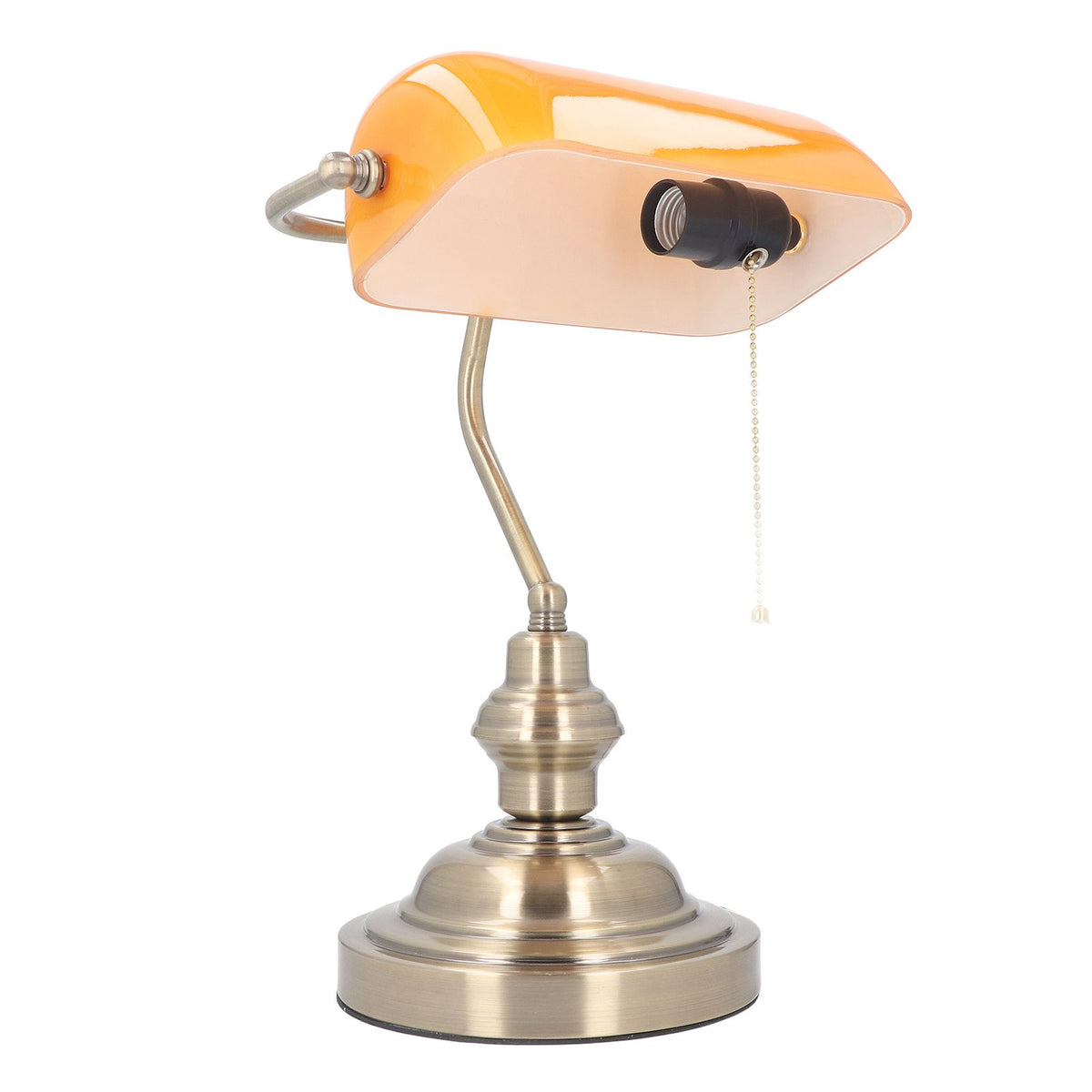 Bankers Desk Lamp Traditional Rustic Glass and Iron Desk Lamp with Pull Chain Switch