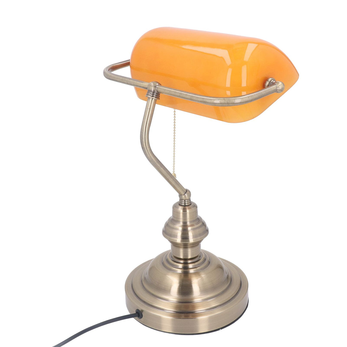 Bankers Desk Lamp Traditional Rustic Glass and Iron Desk Lamp with Pull Chain Switch